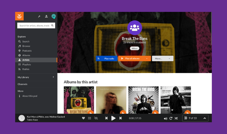 Screenshot of Funkwhale software.